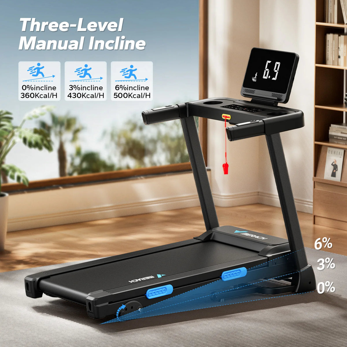Folding Treadmill with 3 Manual Incline Positions, Up to 7.5 mph and Bluetooth