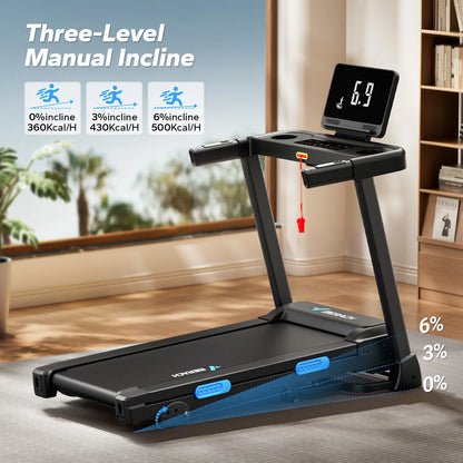 Foldable Treadmill with 6% Incline | 0.8–7.5 MPH, 265 lb Capacity, Heart Rate Monitor, App Sync & Shock-Absorbing Deck