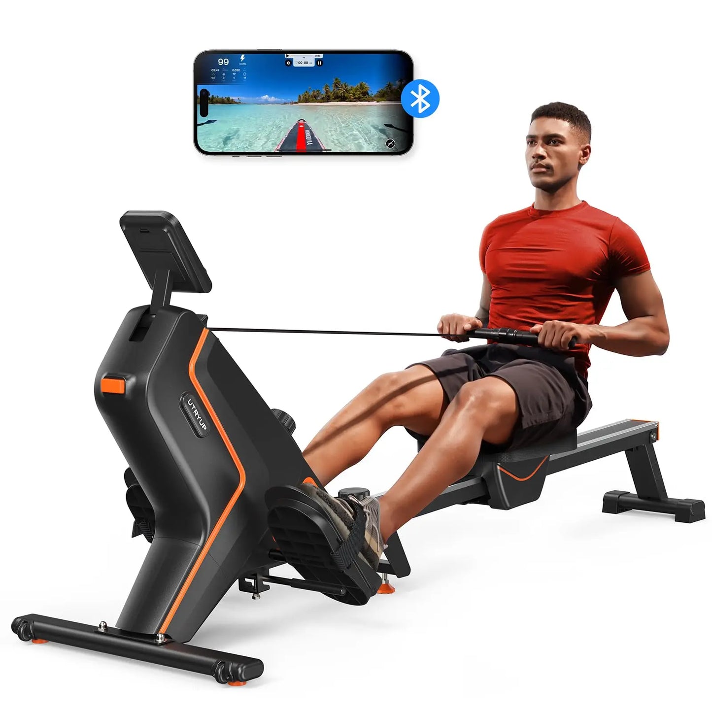 Foldable Magnetic Rowing Machine with 16 Resistance Levels | 12 lb Flywheel, Bluetooth LCD, 350 lb Capacity & Upright Storage