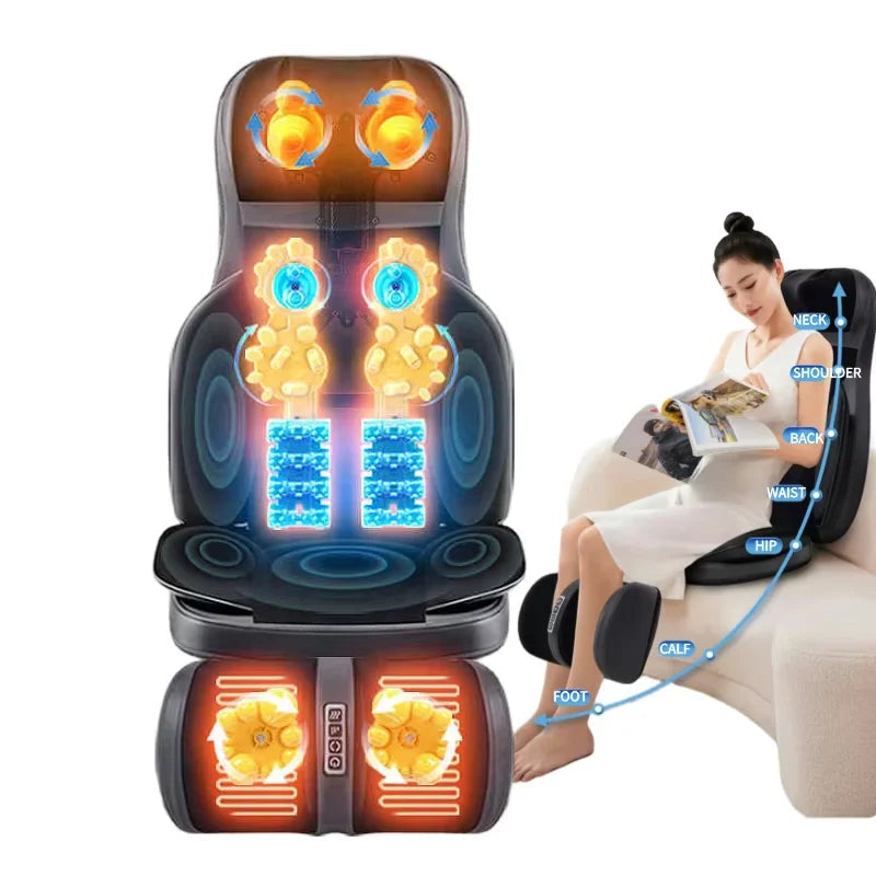 Full Body Massage Cushion with Heat | 8D Kneading Neck-to-Foot Massager with Reclining Backrest & Foot Unit