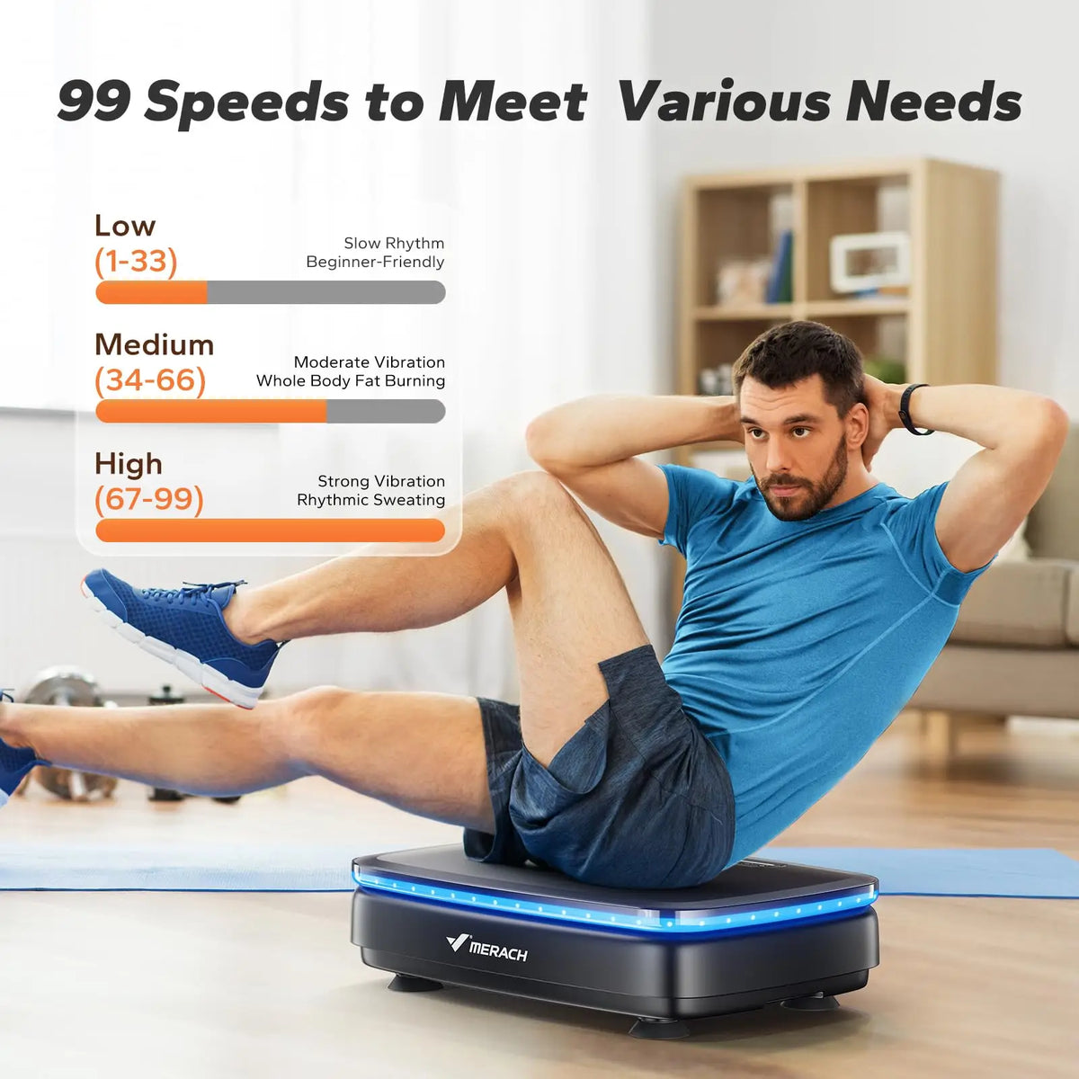 Vibration Plate Exercise Machine with Bluetooth Speaker and LED Lights, 99 Speeds