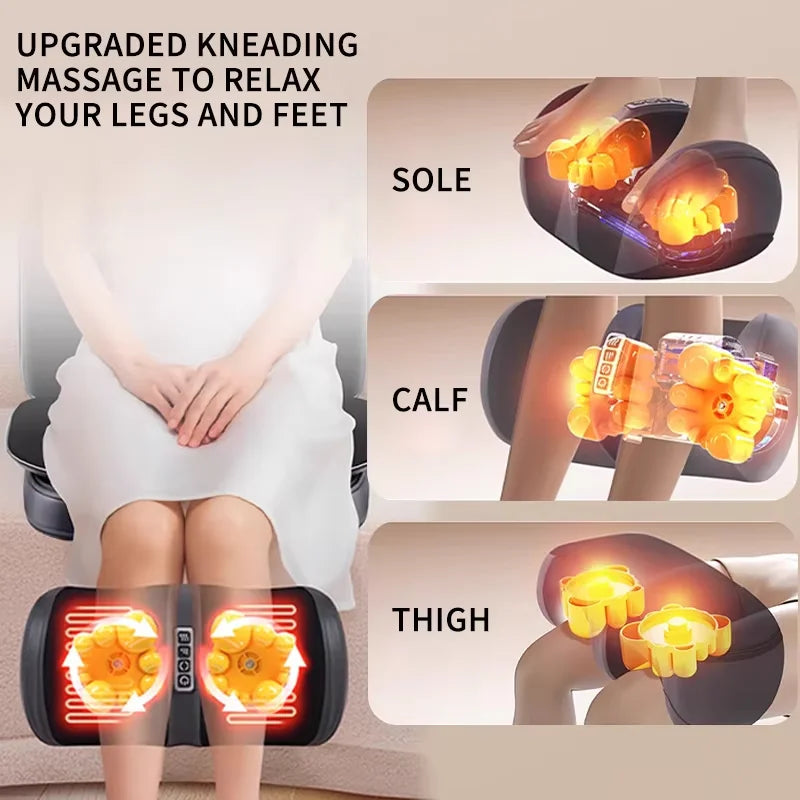 Full Body Massage Cushion with Heat | 8D Kneading Neck-to-Foot Massager with Reclining Backrest & Foot Unit