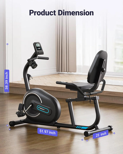 Bluetooth Recumbent Exercise Bike with 8 Magnetic Resistance Levels | Heart Rate Sensors, LCD Monitor, App Sync & 300 lb Capacity