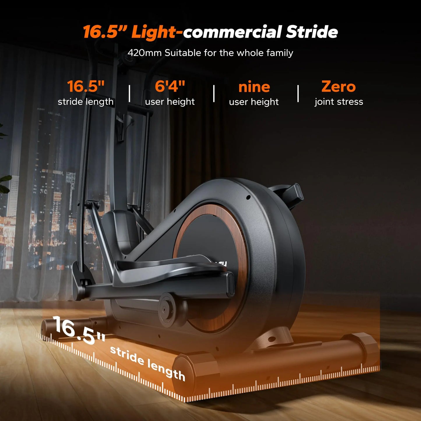 Magnetic Elliptical Machine with 18.5-Inch Stride | 8 Resistance Levels, LCD Monitor, Heart Rate Sensors, 400 lb Capacity & Self-Powered Design