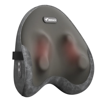Heated Shiatsu Lumbar Support Pillow with 4 Rotating Nodes | Memory Foam Back Cushion, Reversible Kneading & Washable Cover Gray