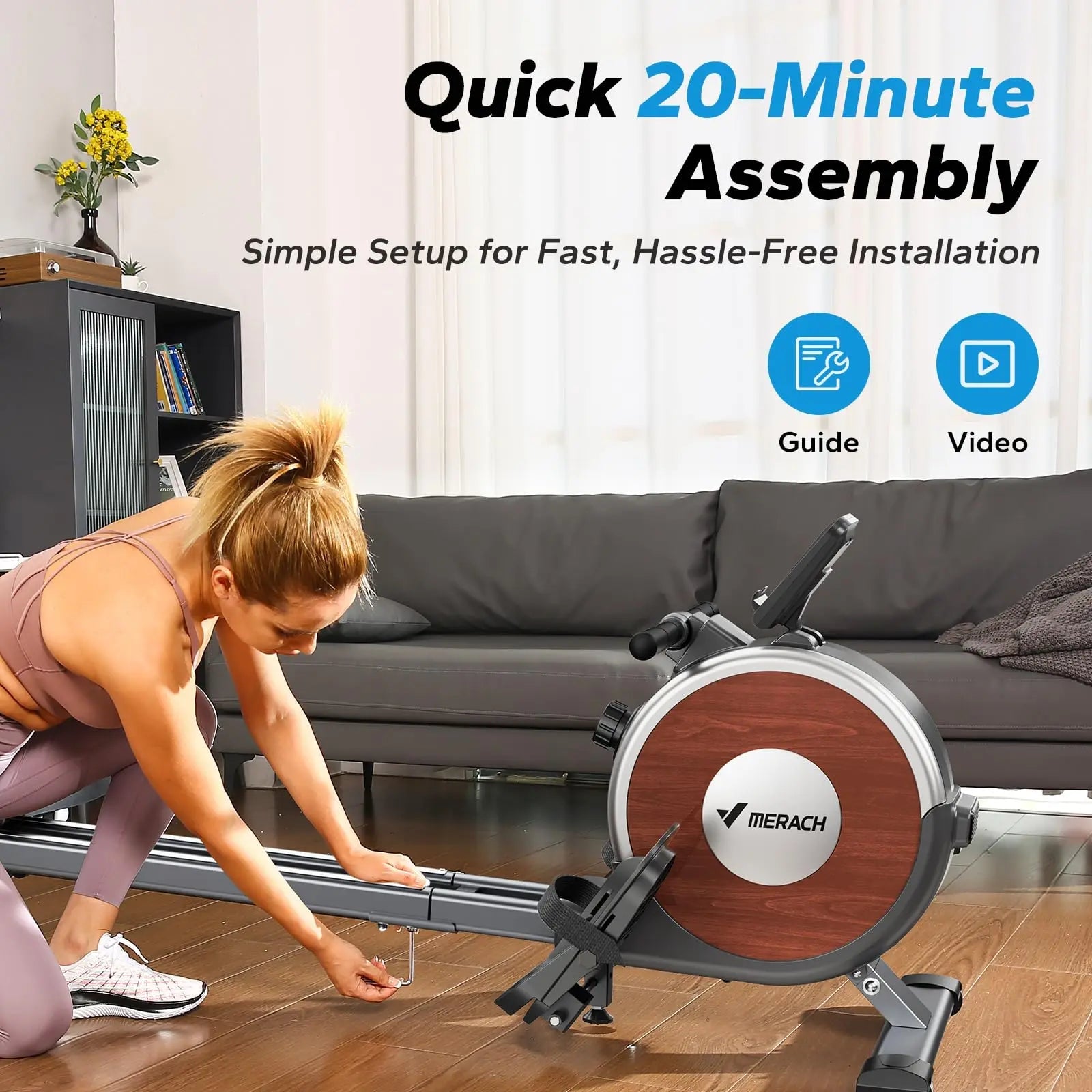 Magnetic Rowing Machine | Silent Dual-Rail Rower with App Tracking, Upright Storage & 350 LB Capacity | Compact Home Gym Full-Body Workout