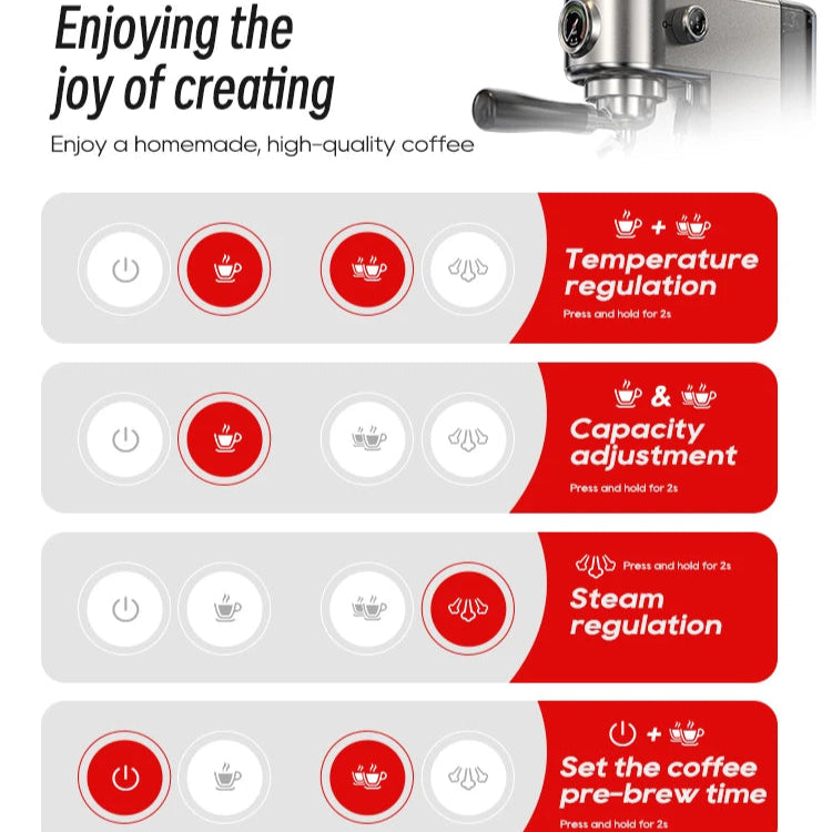 Compact 20-Bar Espresso Machine with Steam Wand | 51mm Portafilter, Hot and Cold Brew & Adjustable Temperature Control
