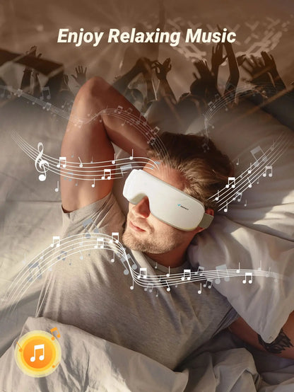 Heated Eye Massager for Eye Strain Relief | Warm Compress, Air Pressure, Bluetooth Music, Foldable Design