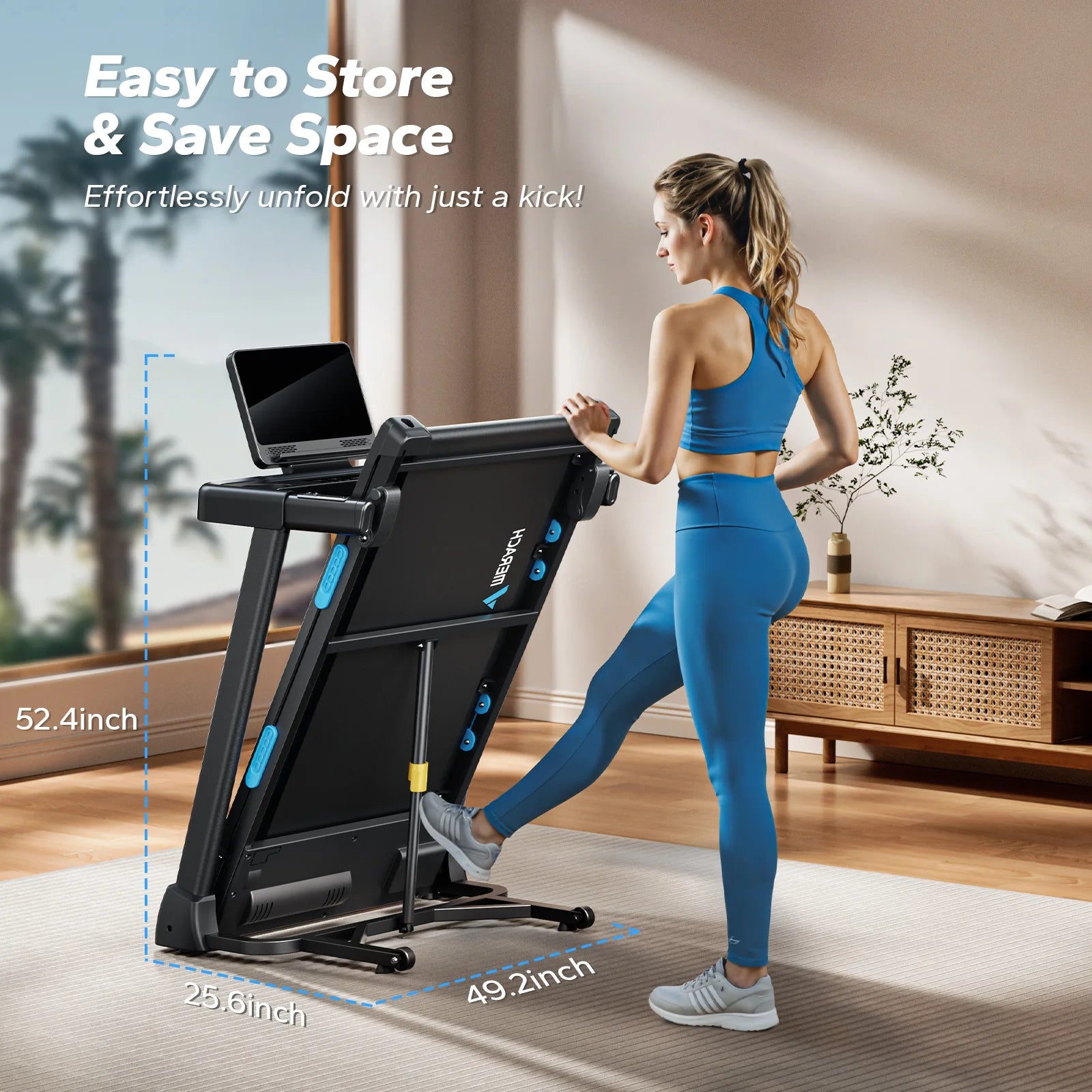 Foldable Treadmill with 6% Incline | 0.8–7.5 MPH, 265 lb Capacity, Heart Rate Monitor, App Sync & Shock-Absorbing Deck