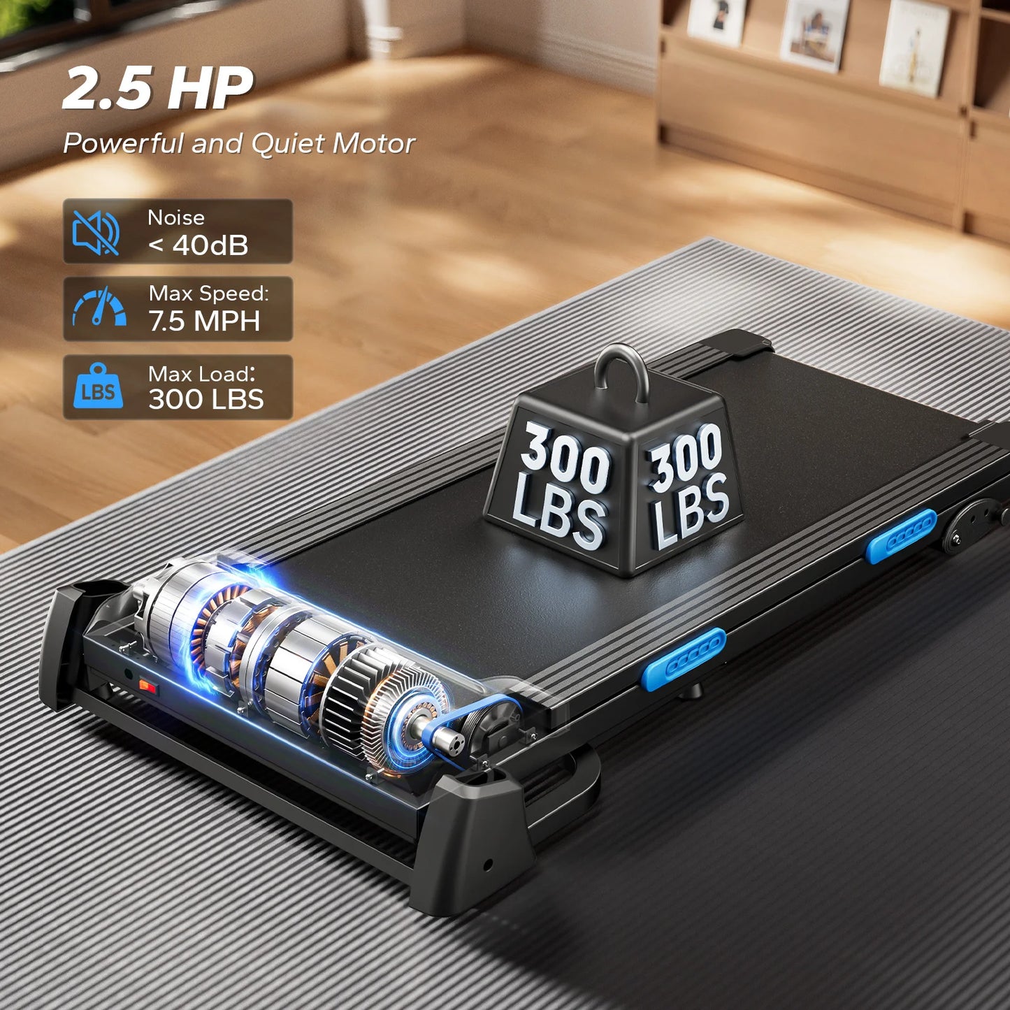 Foldable Treadmill with 6% Incline | 0.8–7.5 MPH, 265 lb Capacity, Heart Rate Monitor, App Sync & Shock-Absorbing Deck