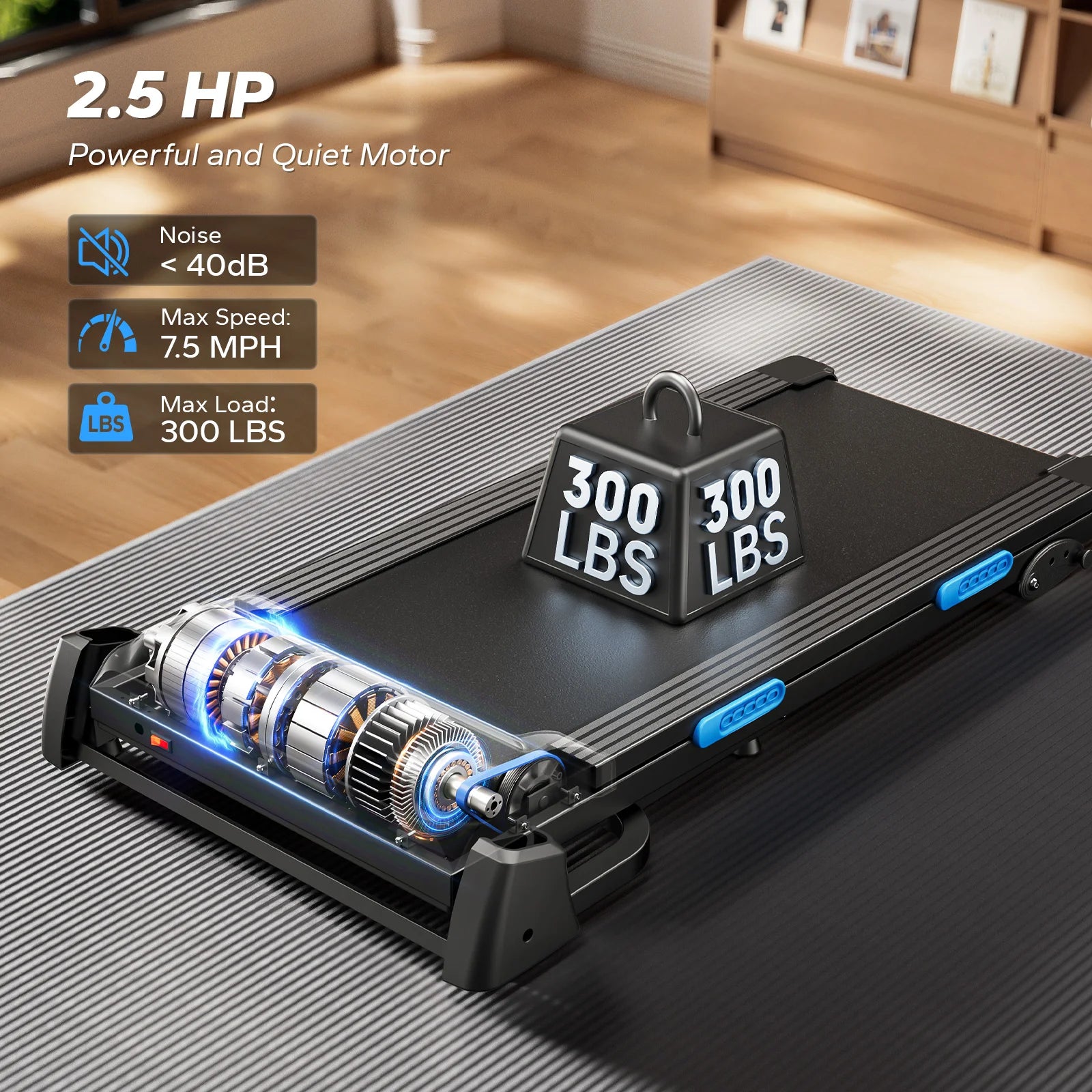 Foldable Treadmill with 6% Incline | 0.8–7.5 MPH, 265 lb Capacity, Heart Rate Monitor, App Sync & Shock-Absorbing Deck