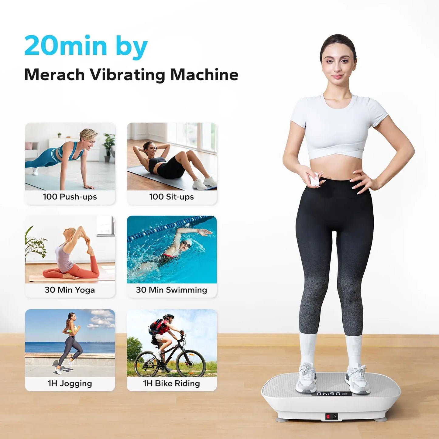Vibration Plate Exercise Machine | 10-Speed Whole Body Vibration Platform with Resistance Bands & Remote | Fat Burning, Muscle Toning & Circulation Booster