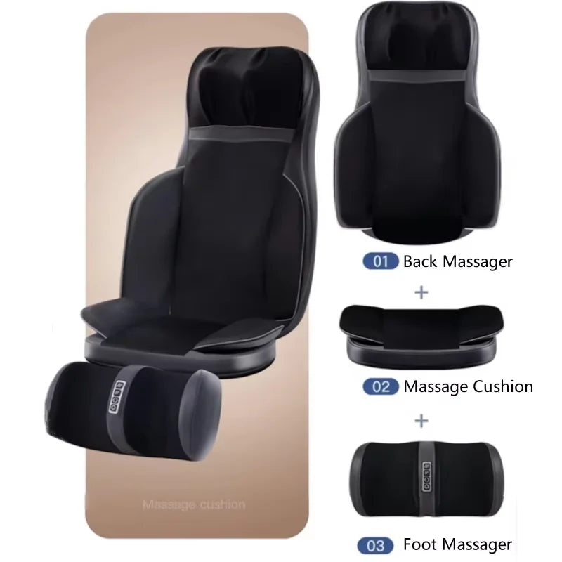 Full Body Massage Cushion with Heat | 8D Kneading Neck-to-Foot Massager with Reclining Backrest & Foot Unit