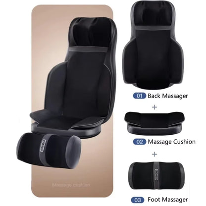 Full Body Massage Cushion with Heat | 8D Kneading Neck-to-Foot Massager with Reclining Backrest & Foot Unit