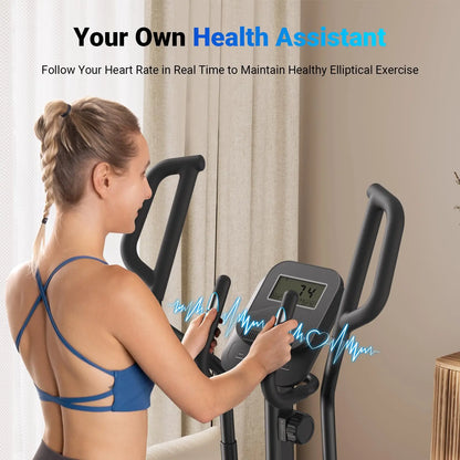 Magnetic Elliptical Machine with 18.5-Inch Stride | 8 Resistance Levels, LCD Monitor, Heart Rate Sensors, 400 lb Capacity & Self-Powered Design