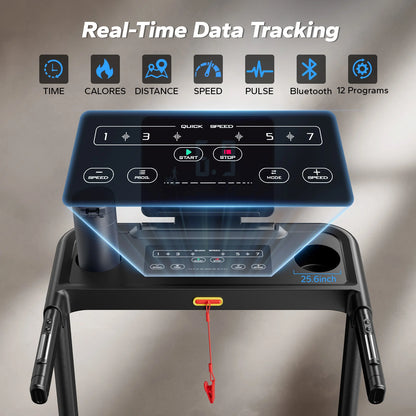 Foldable Treadmill with 6% Incline | 0.8–7.5 MPH, 265 lb Capacity, Heart Rate Monitor, App Sync & Shock-Absorbing Deck