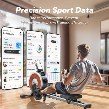 Magnetic Rowing Machine | Silent Dual-Rail Rower with App Tracking, Upright Storage & 350 LB Capacity | Compact Home Gym Full-Body Workout