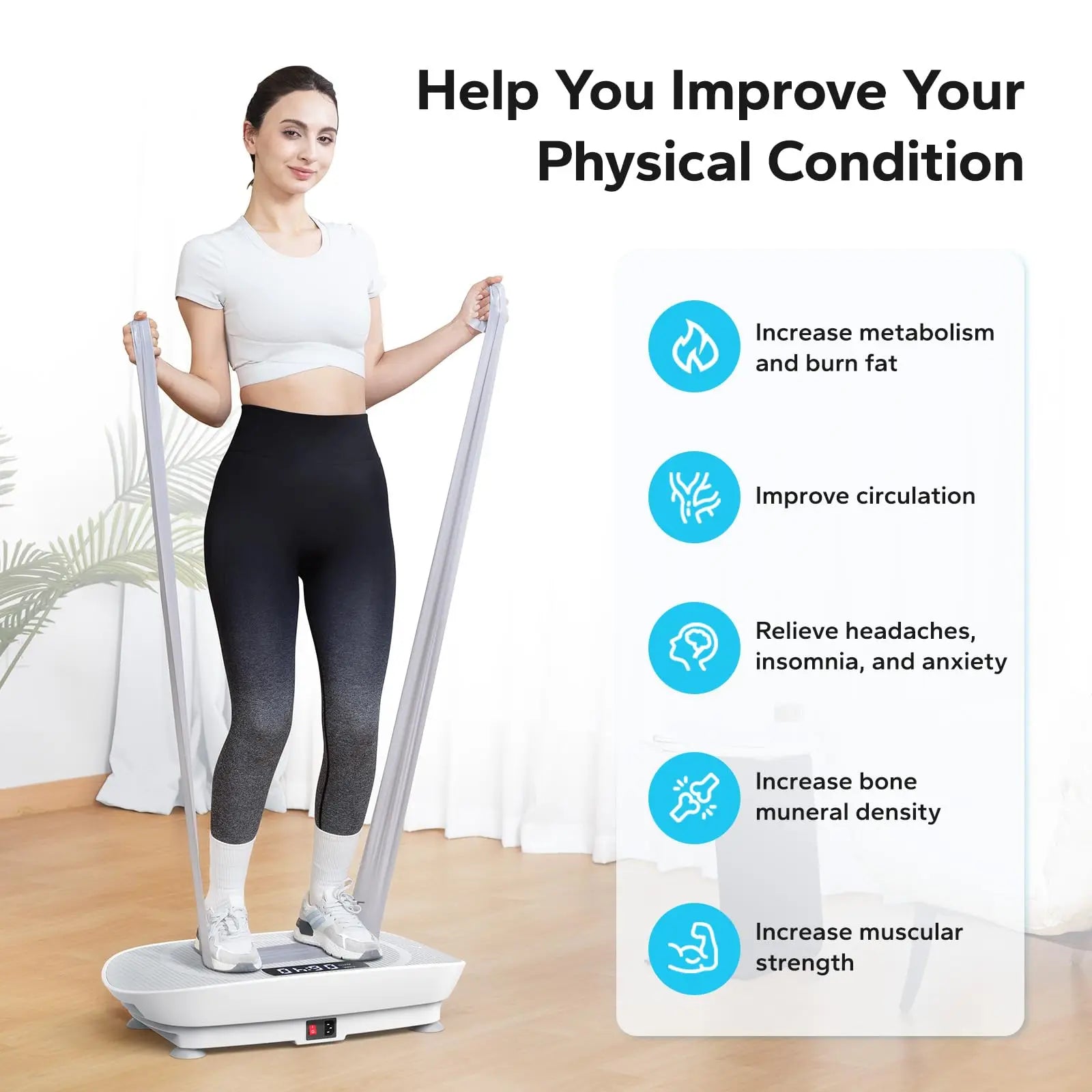 Vibration Plate Exercise Machine | 10-Speed Whole Body Vibration Platform with Resistance Bands & Remote | Fat Burning, Muscle Toning & Circulation Booster