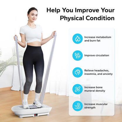 Vibration Plate Exercise Machine | 10-Speed Whole Body Vibration Platform with Resistance Bands & Remote | Fat Burning, Muscle Toning & Circulation Booster