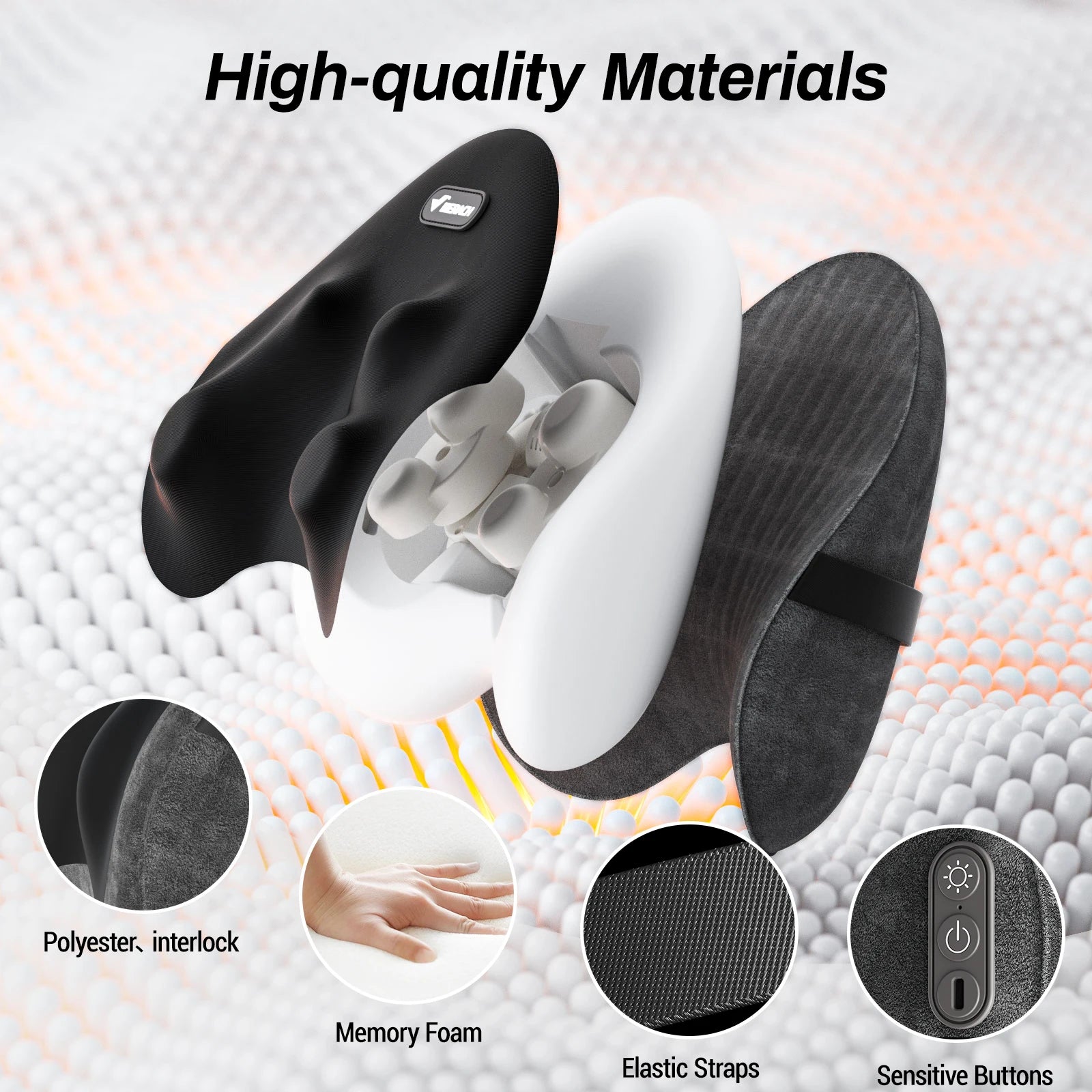 Heated Shiatsu Lumbar Support Pillow with 4 Rotating Nodes | Memory Foam Back Cushion, Reversible Kneading & Washable Cover