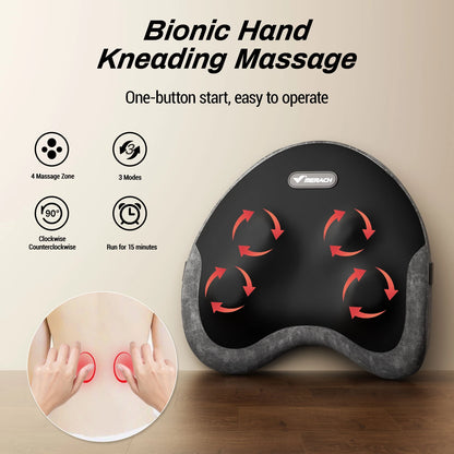 Heated Shiatsu Lumbar Support Pillow with 4 Rotating Nodes | Memory Foam Back Cushion, Reversible Kneading & Washable Cover