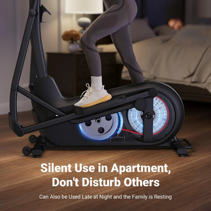 Magnetic Elliptical Machine with 18.5-Inch Stride | 8 Resistance Levels, LCD Monitor, Heart Rate Sensors, 400 lb Capacity & Self-Powered Design