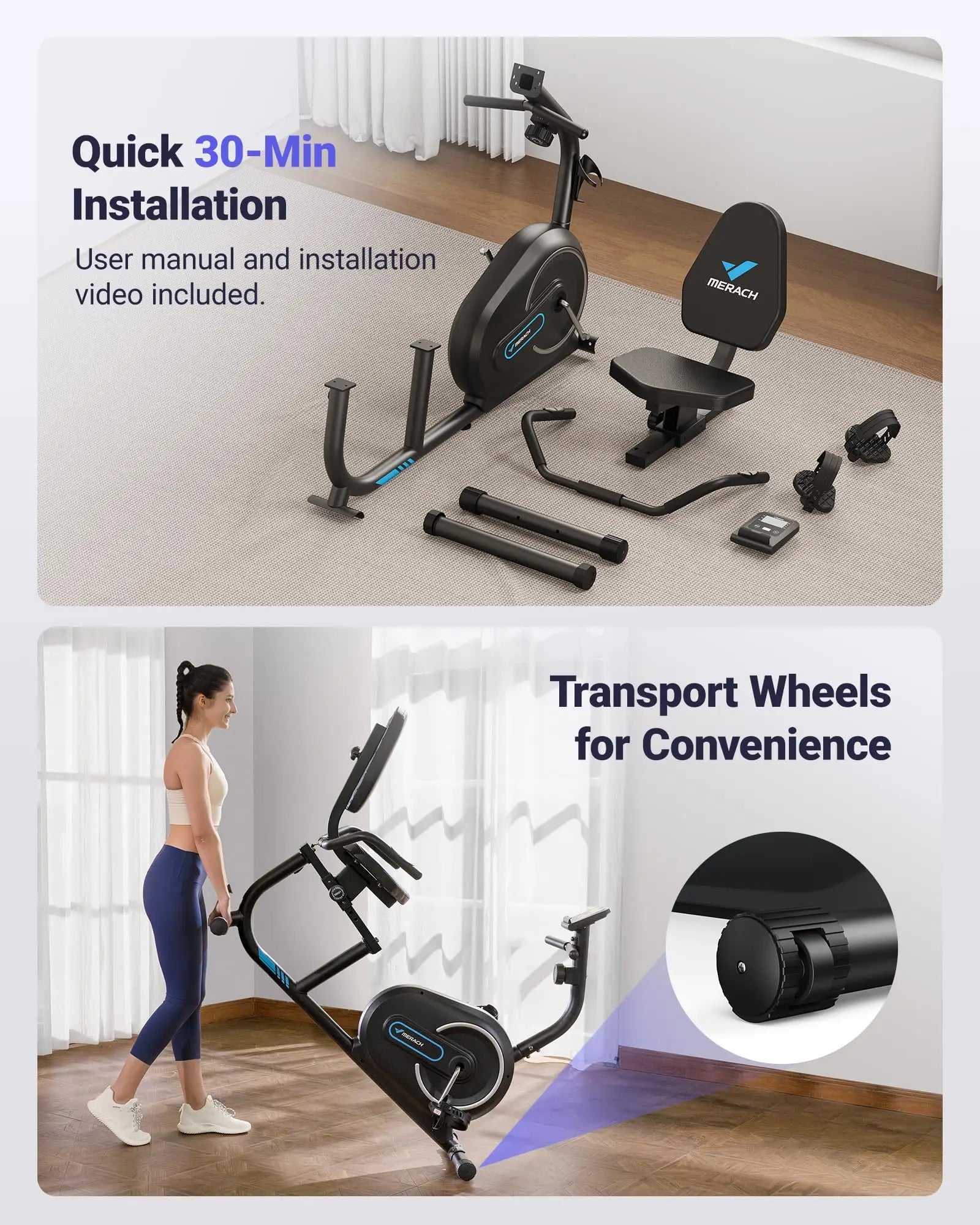 Bluetooth Recumbent Exercise Bike with 8 Magnetic Resistance Levels | Heart Rate Sensors, LCD Monitor, App Sync & 300 lb Capacity