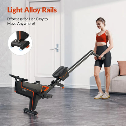 Foldable Magnetic Rowing Machine with 16 Resistance Levels | 12 lb Flywheel, Bluetooth LCD, 350 lb Capacity & Upright Storage