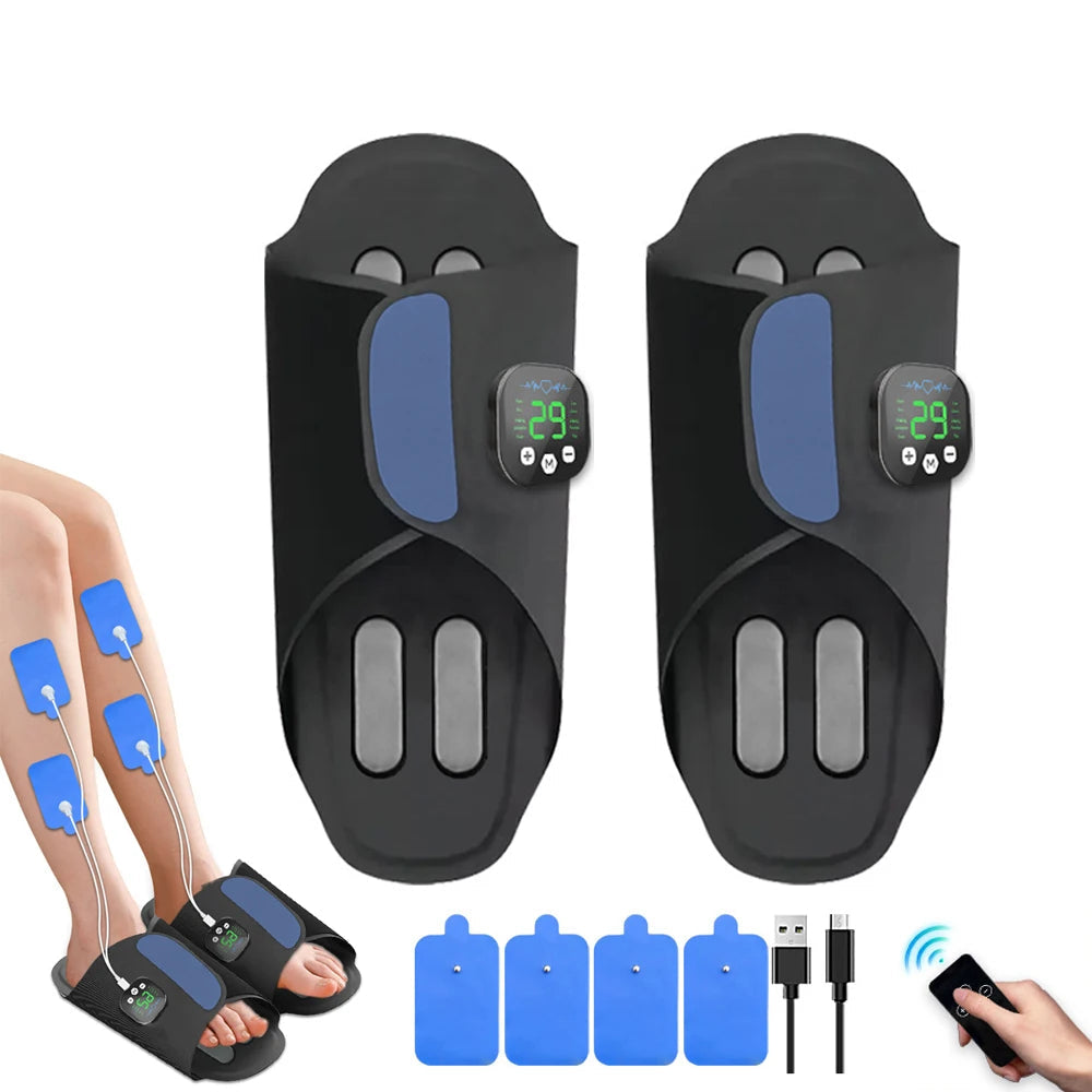 EMS Foot Massager Slippers with Remote | 10 Modes, 29 Intensity Levels, 4 Electrode Pads & USB-C Rechargeable Control
