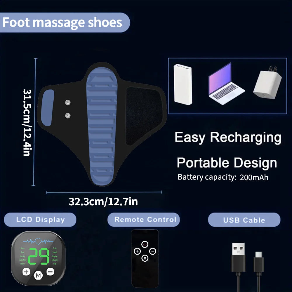 EMS Foot Massager Slippers with Remote | 10 Modes, 29 Intensity Levels, 4 Electrode Pads & USB-C Rechargeable Control