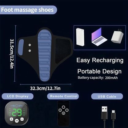 EMS Foot Massager Slippers with Remote | 10 Modes, 29 Intensity Levels, 4 Electrode Pads & USB-C Rechargeable Control