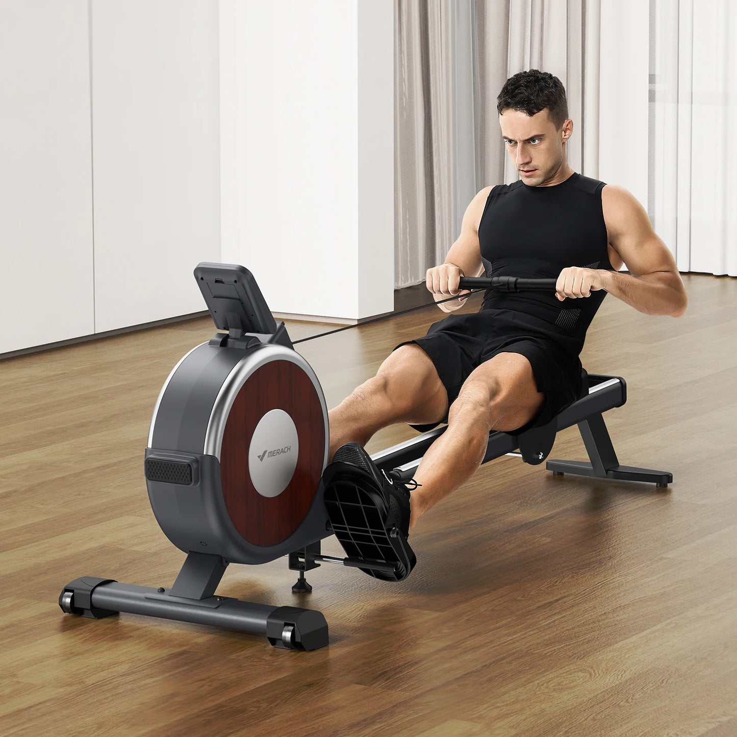 Magnetic Rowing Machine | Silent Dual-Rail Rower with App Tracking, Upright Storage & 350 LB Capacity | Compact Home Gym Full-Body Workout