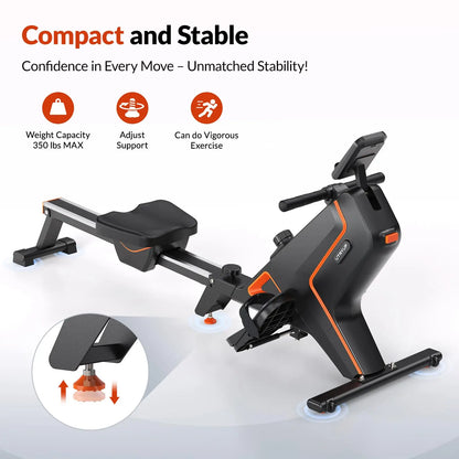 Foldable Magnetic Rowing Machine with 16 Resistance Levels | 12 lb Flywheel, Bluetooth LCD, 350 lb Capacity & Upright Storage