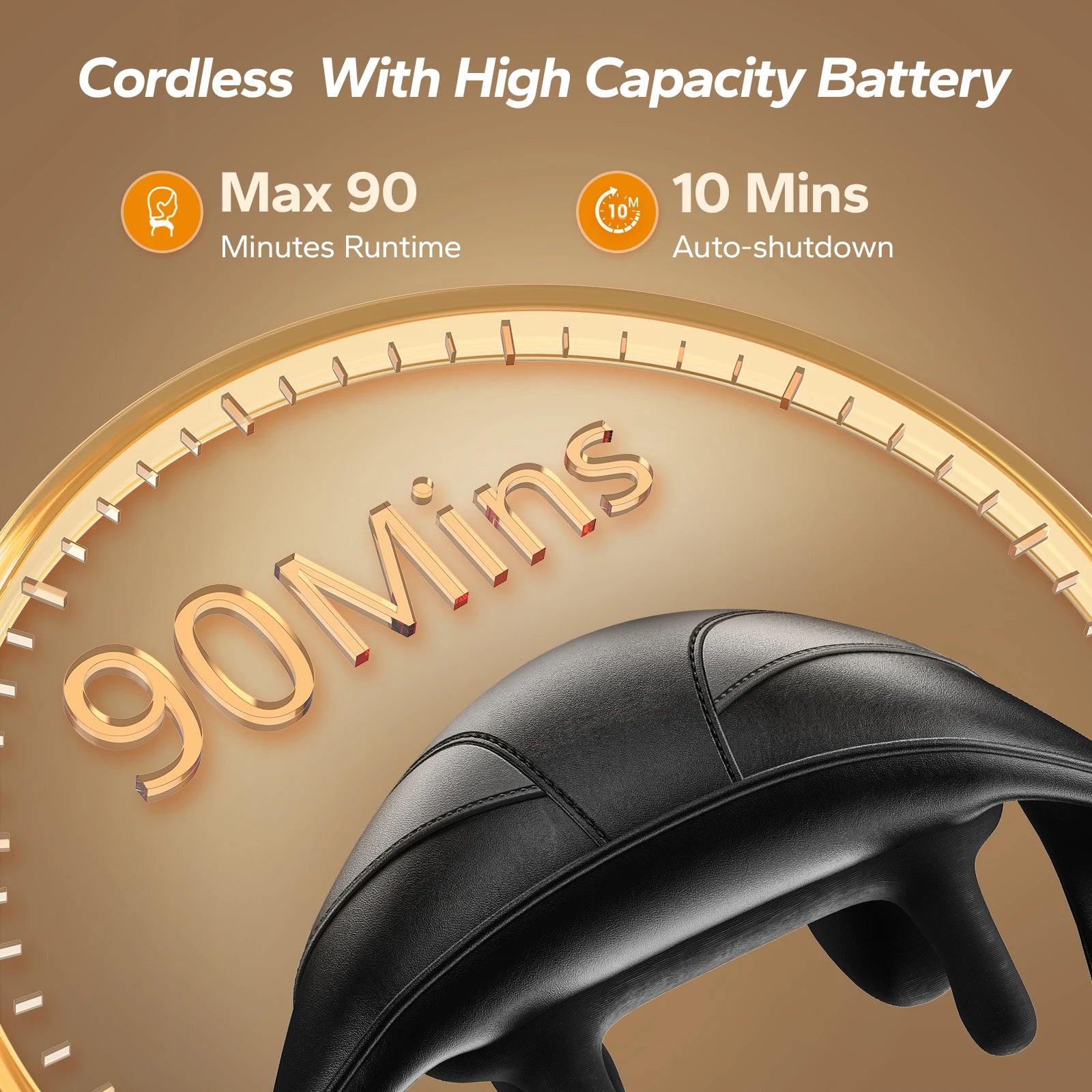 Cordless Shiatsu Neck and Shoulder Massager with Heat | 6 Kneading Nodes, 2 Speeds, 2 Heat Levels, Hands-Free Strap & 90-Minute Runtime