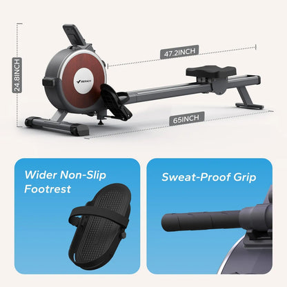 Magnetic Rowing Machine | Silent Dual-Rail Rower with App Tracking, Upright Storage & 350 LB Capacity | Compact Home Gym Full-Body Workout