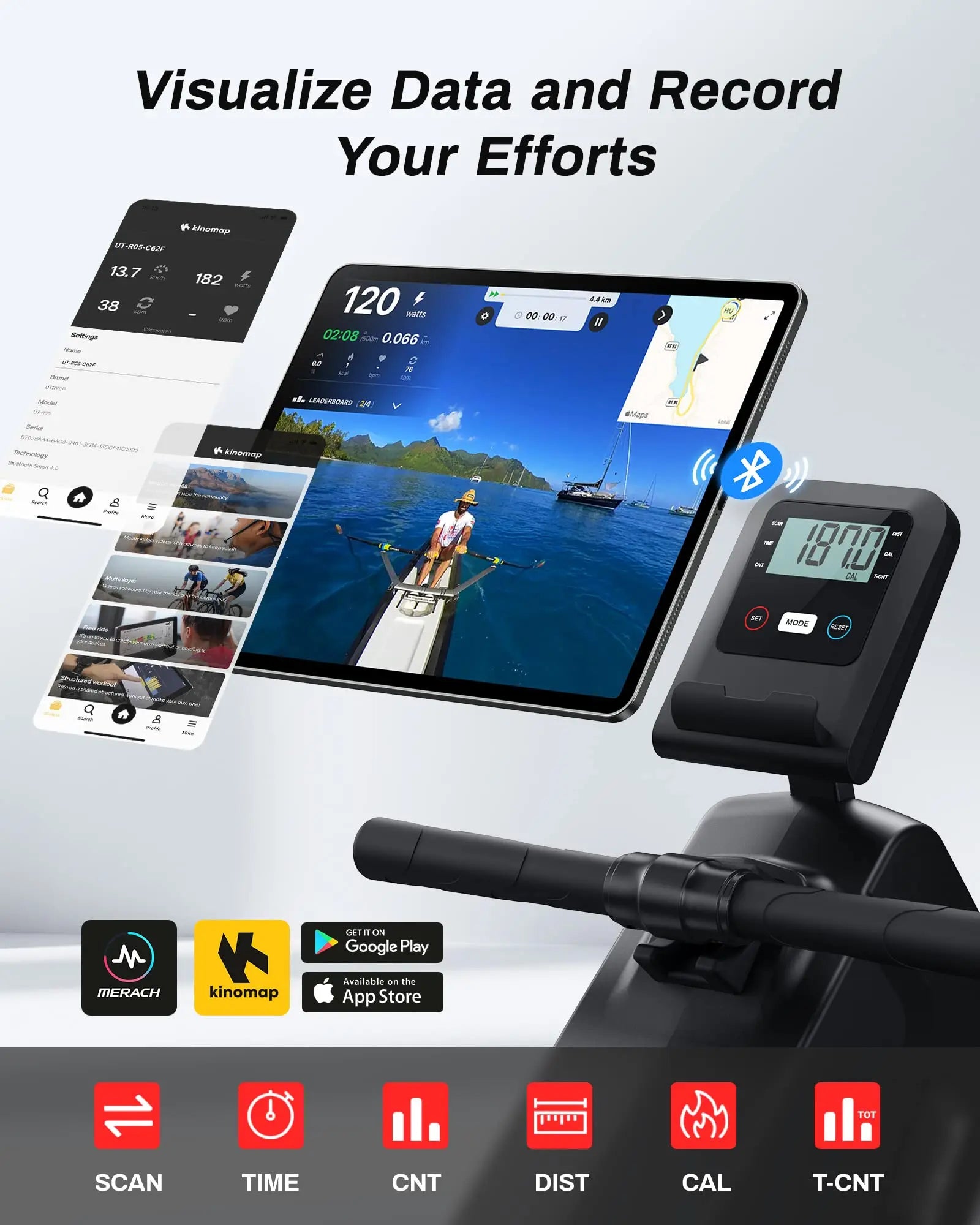 Foldable Magnetic Rowing Machine with 16 Resistance Levels | 12 lb Flywheel, Bluetooth LCD, 350 lb Capacity & Upright Storage