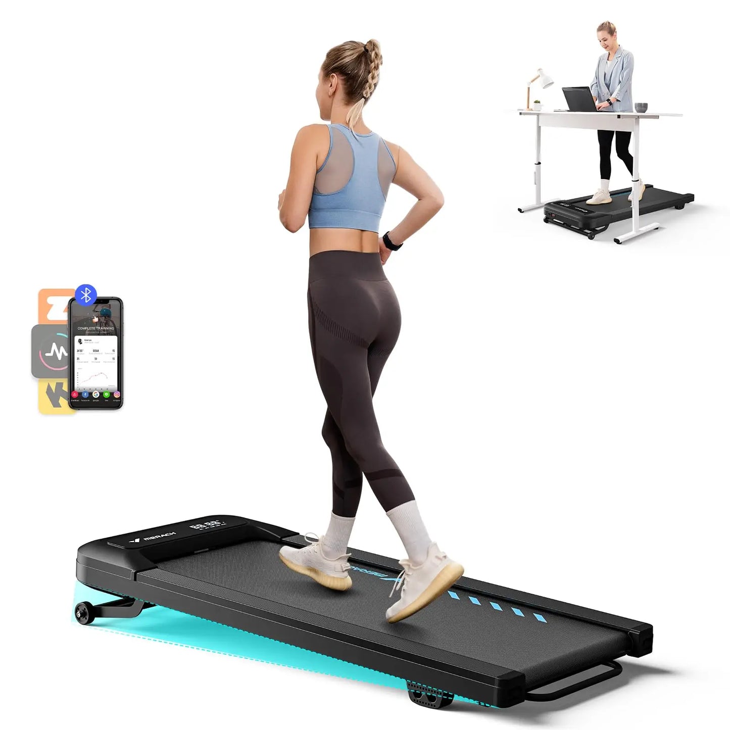 Under Desk Walking Pad Treadmill with 9% Electric Incline | 2.5HP Motor, 265 lb Capacity, Bluetooth App, LED & Remote