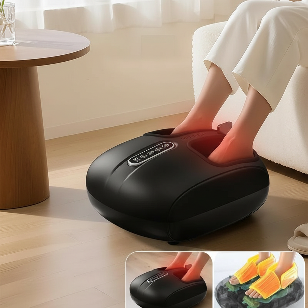 Foot Massager Machine with Heat and Air Compression | Deep Kneading Rollers, Adjustable Intensity, LCD Display & Remote