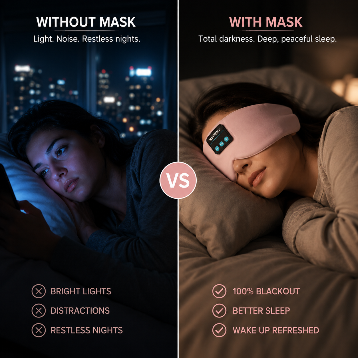 Bluetooth Sleep Mask | Silk Wireless Music Eye Mask with HD Audio, Light Blocking & 12h Battery