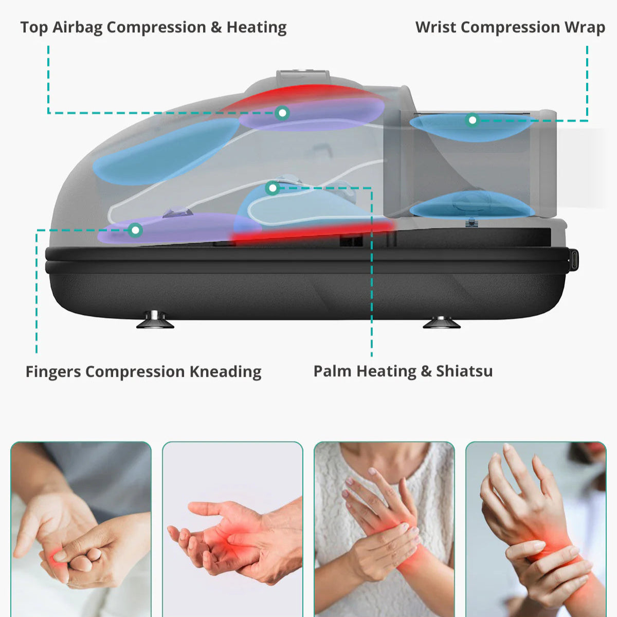 Cordless Heated Hand Massager | Air Compression Hand Massage Machine | Heat Therapy & 6 Modes for Relaxation & Comfort