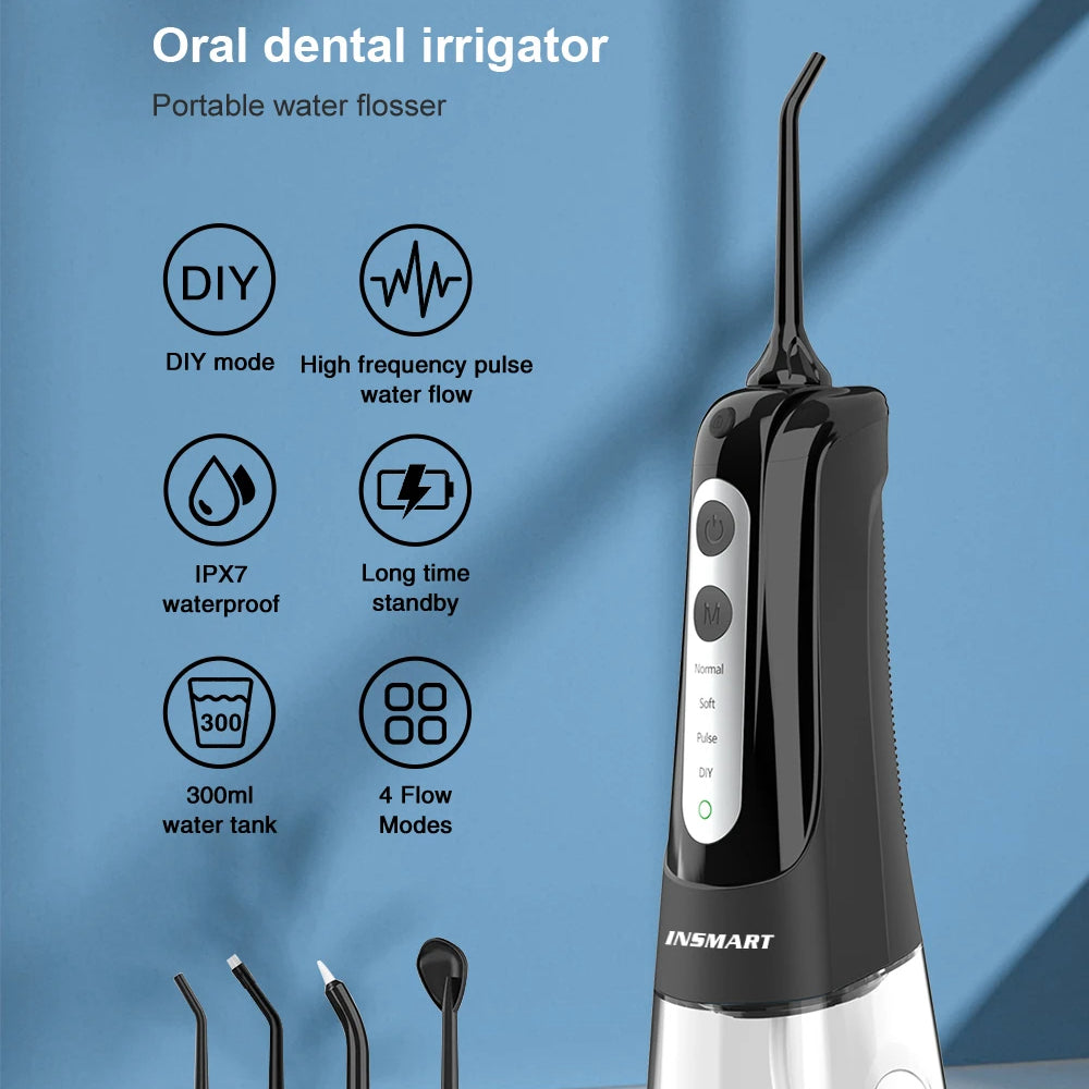 Cordless Water Flosser | Portable Oral Irrigator for Teeth & Gums | Rechargeable, IPX7 Waterproof, 4 Modes, 5 Tips | Deep Dental Cleaning Device