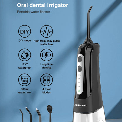 Cordless Water Flosser | Portable Oral Irrigator for Teeth & Gums | Rechargeable, IPX7 Waterproof, 4 Modes, 5 Tips | Deep Dental Cleaning Device