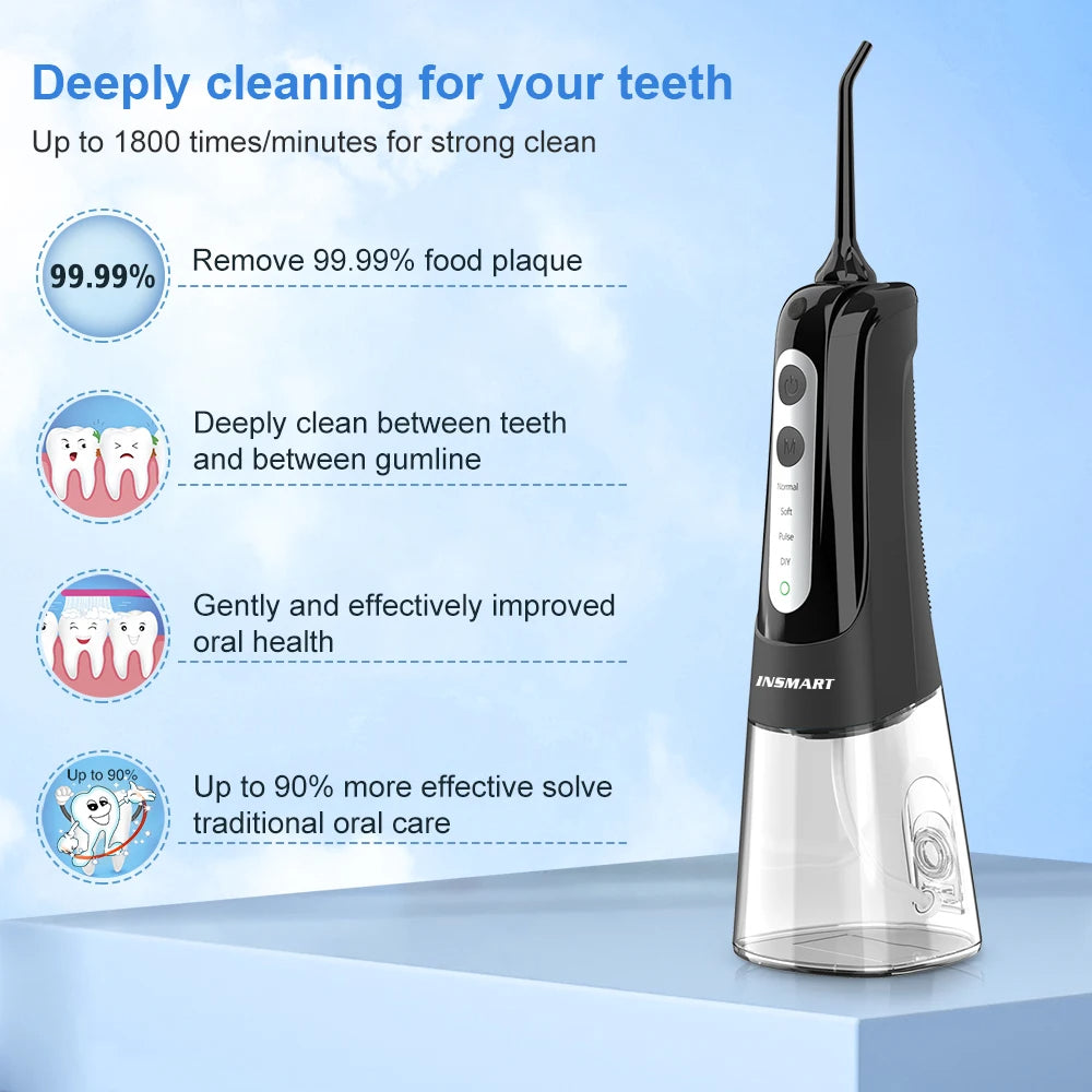 Cordless Water Flosser | Portable Oral Irrigator for Teeth & Gums | Rechargeable, IPX7 Waterproof, 4 Modes, 5 Tips | Deep Dental Cleaning Device