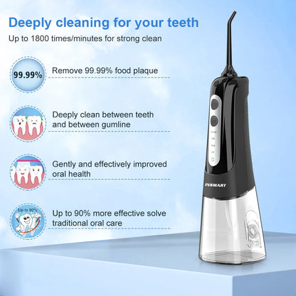 Cordless Water Flosser | Portable Oral Irrigator for Teeth & Gums | Rechargeable, IPX7 Waterproof, 4 Modes, 5 Tips | Deep Dental Cleaning Device