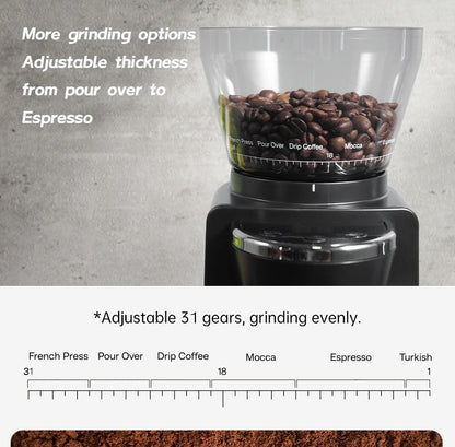 Automatic Burr Coffee Grinder | 34 Grind Settings, Flat Burr, Precision Control