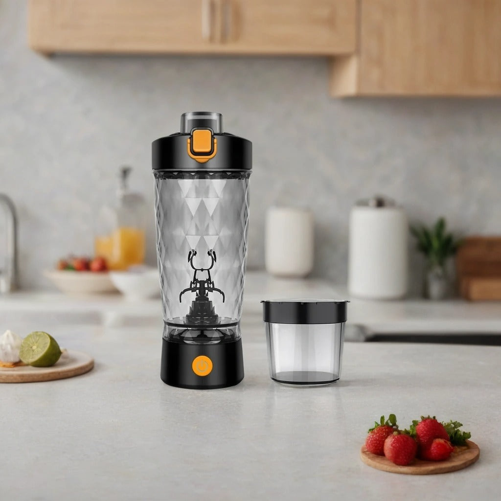 Electric Protein Shaker Bottle | 7500RPM Self-Cleaning Mixer | USB-C Rechargeable, Built-in Powder Storage, BPA-Free Smooth Drink Blender Black