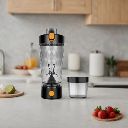 Electric Protein Shaker Bottle | 7500RPM Self-Cleaning Mixer | USB-C Rechargeable, Built-in Powder Storage, BPA-Free Smooth Drink Blender Black