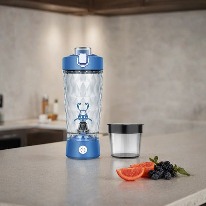 Electric Protein Shaker Bottle | 7500RPM Self-Cleaning Mixer | USB-C Rechargeable, Built-in Powder Storage, BPA-Free Smooth Drink Blender Blue