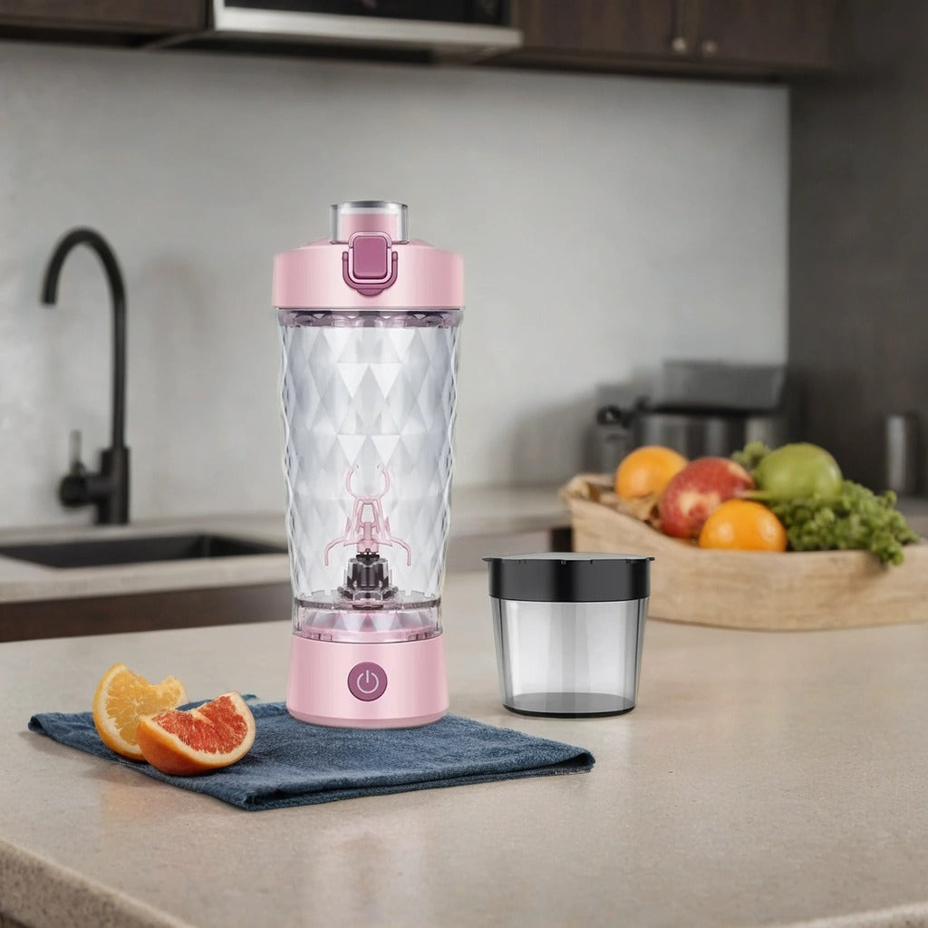 Electric Protein Shaker Bottle | 7500RPM Self-Cleaning Mixer | USB-C Rechargeable, Built-in Powder Storage, BPA-Free Smooth Drink Blender Pink