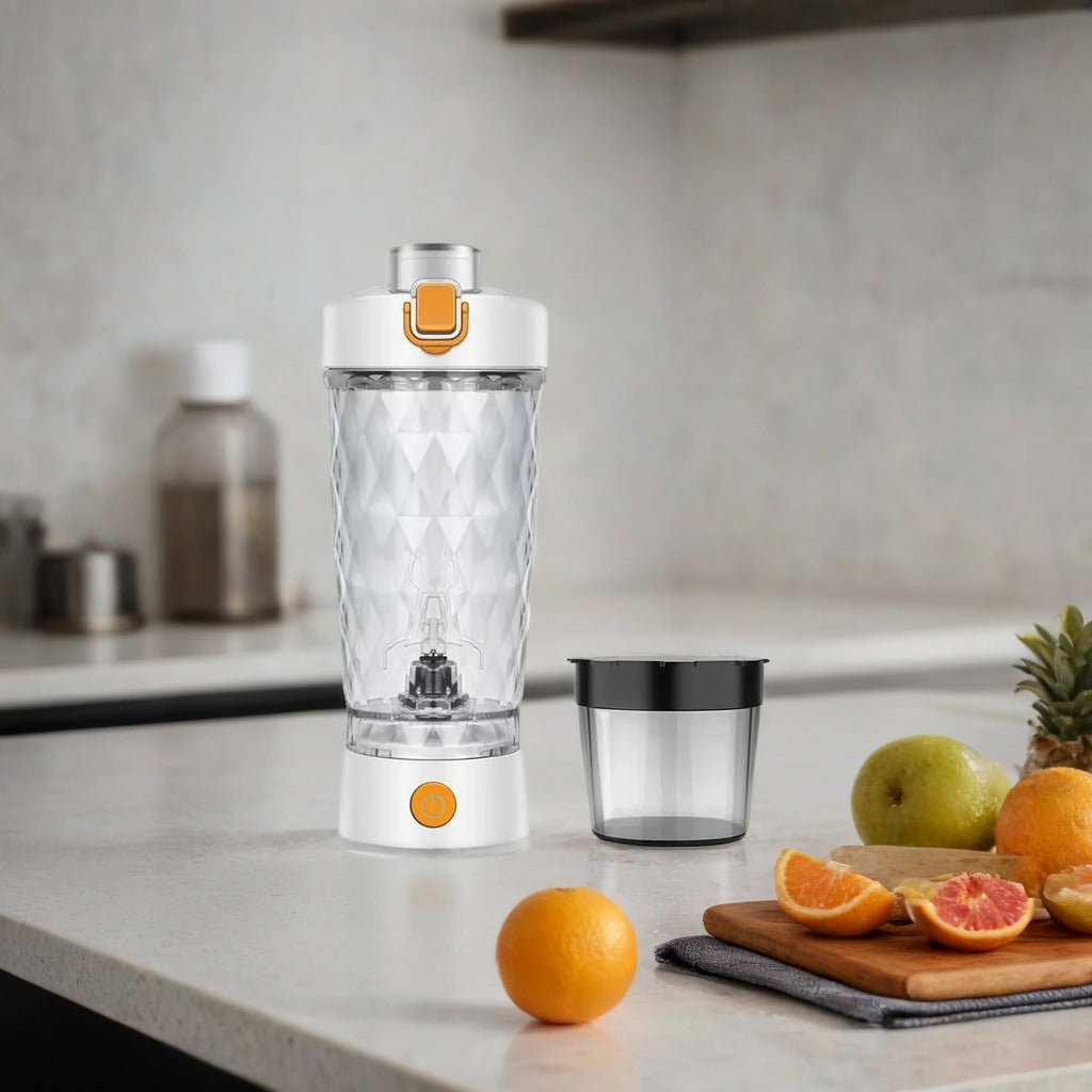 Electric Protein Shaker Bottle | 7500RPM Self-Cleaning Mixer | USB-C Rechargeable, Built-in Powder Storage, BPA-Free Smooth Drink Blender White